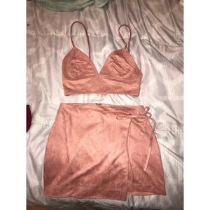 Suede pink two piece set